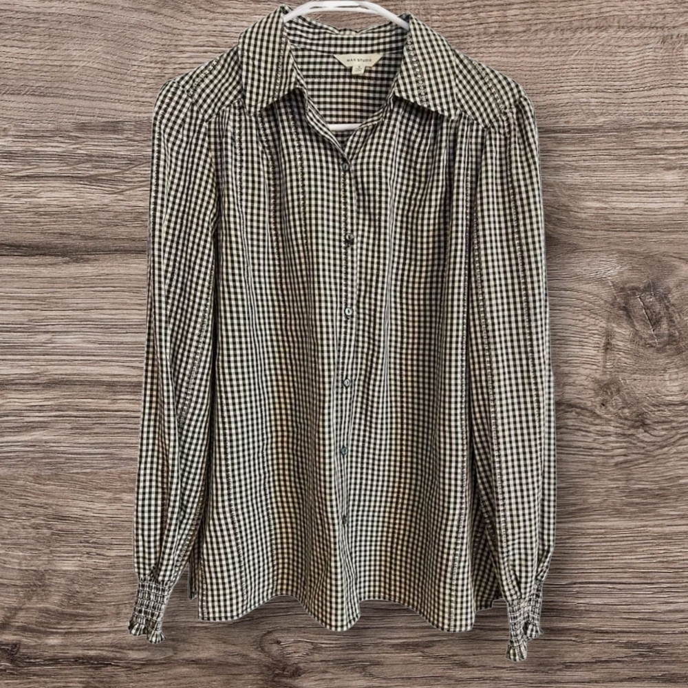 Max Studio Checkered Button Up - Picture 1 of 4